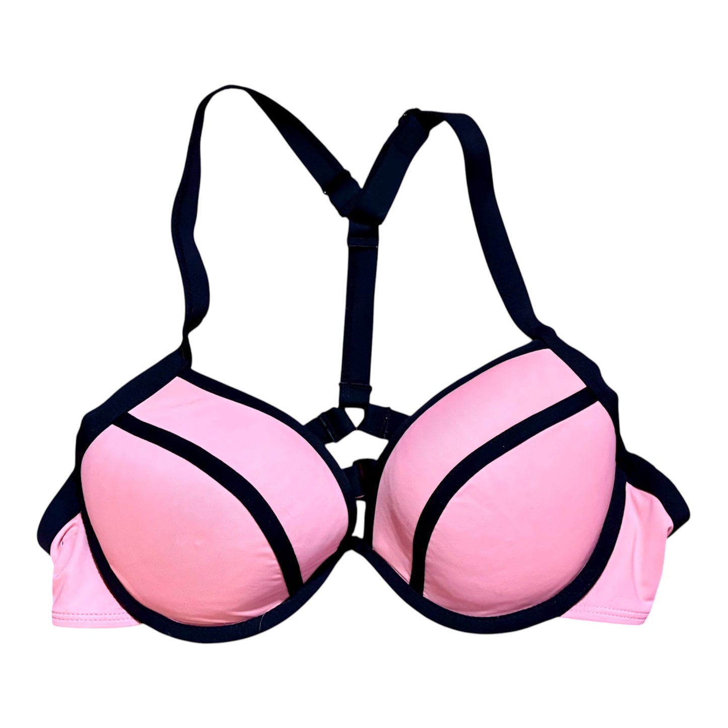 Coral pink and black push up bikini top