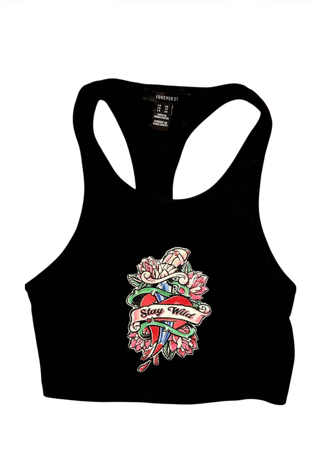 Tattoo Art Style “Stay Wild” Cropped Top- H&M