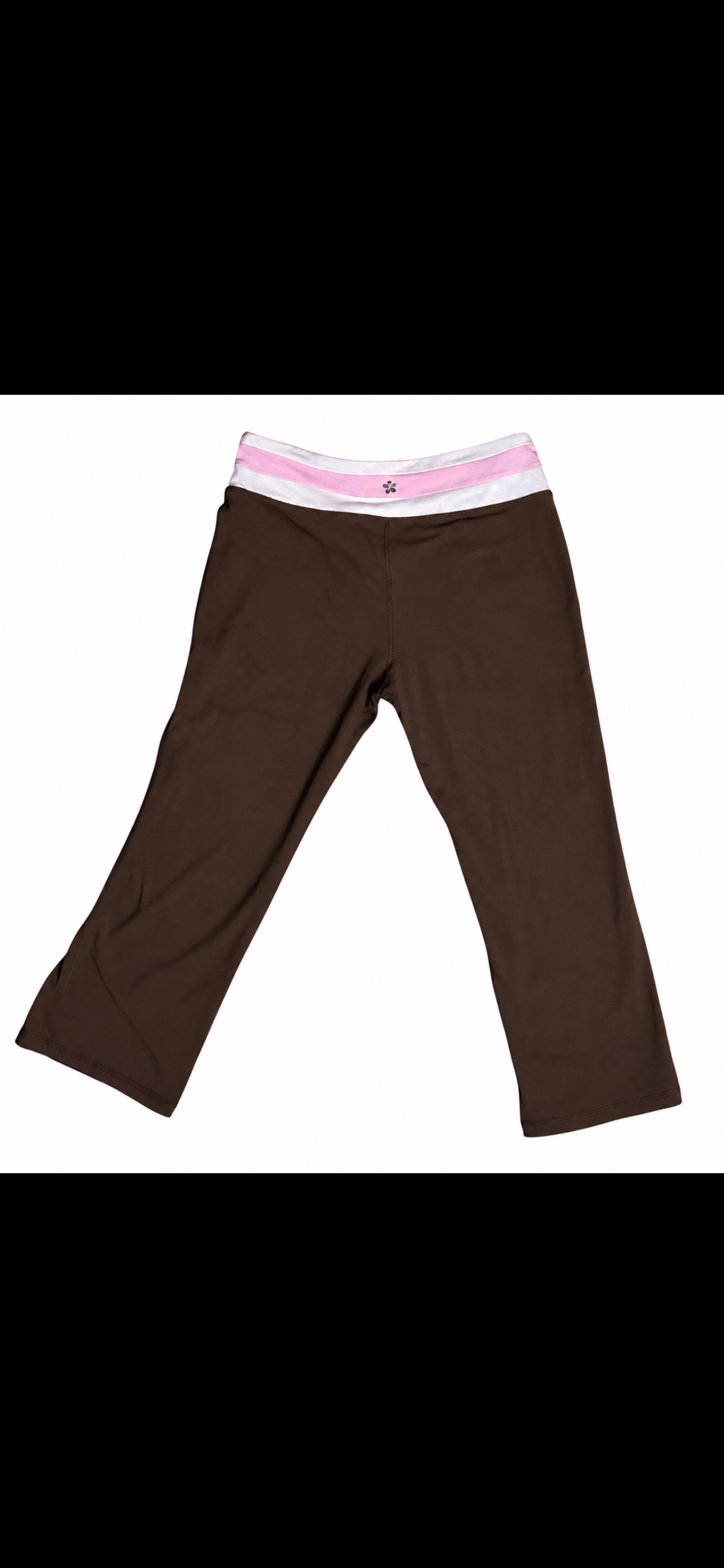Baby pink waistband -Brown capri yoga pants