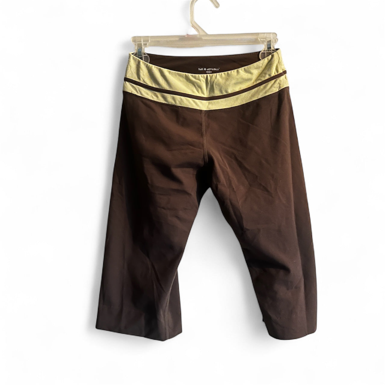 Yellow Waistband Brown Capri Pants