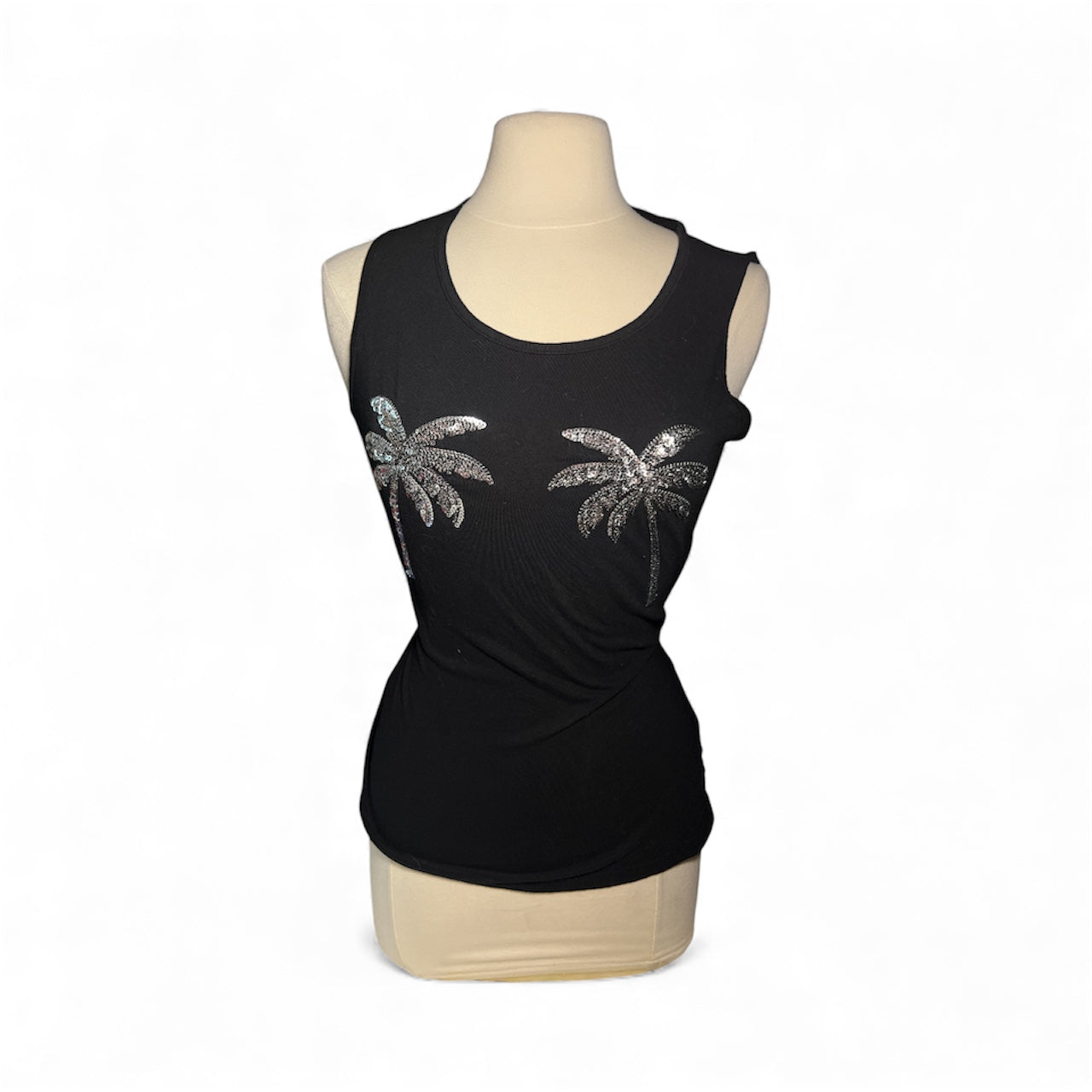 Sequinned Palm Tree Detailed VS PINK Tank Top