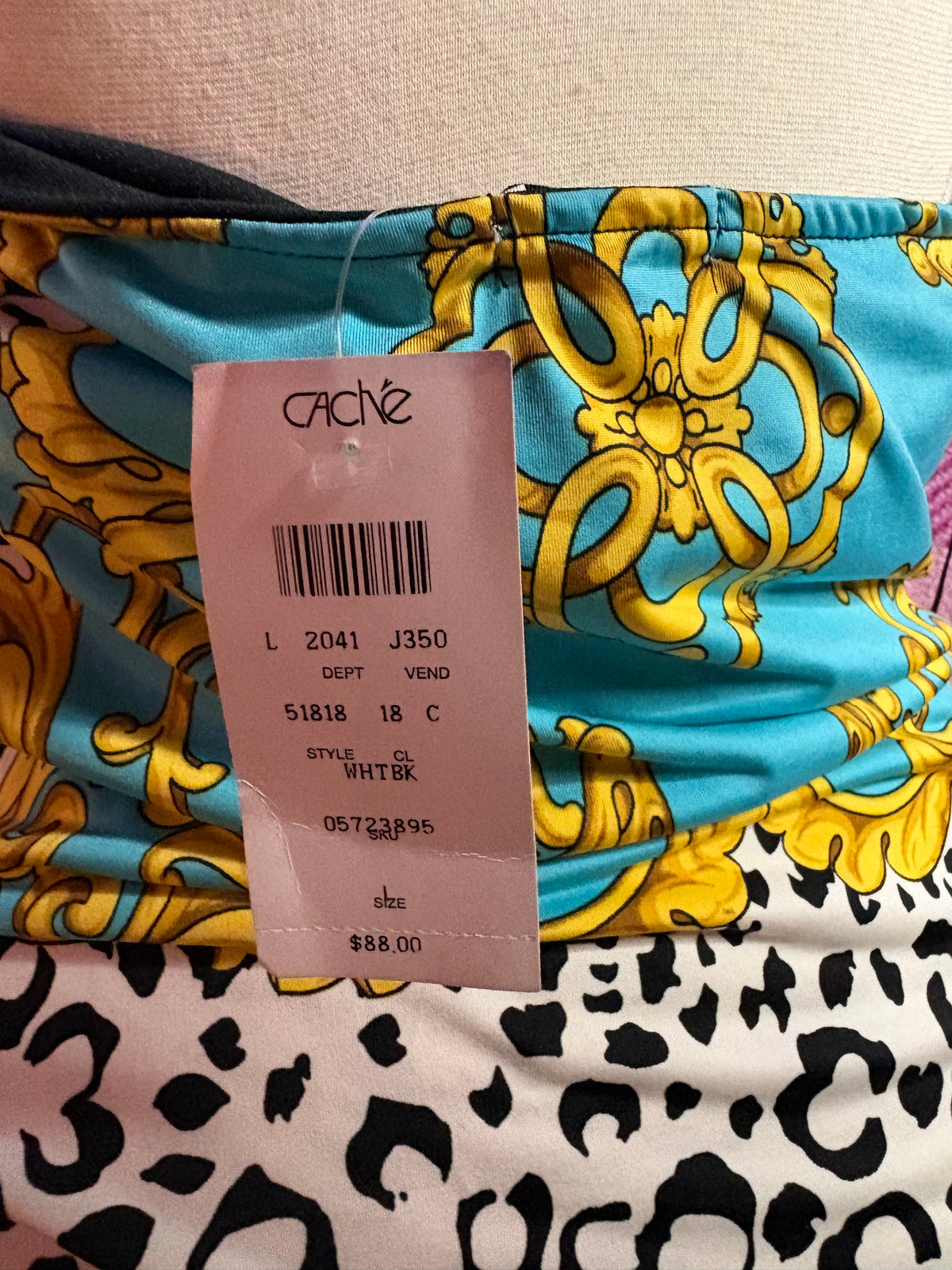 CACHÉ-Turquoise and gold detailed animal print