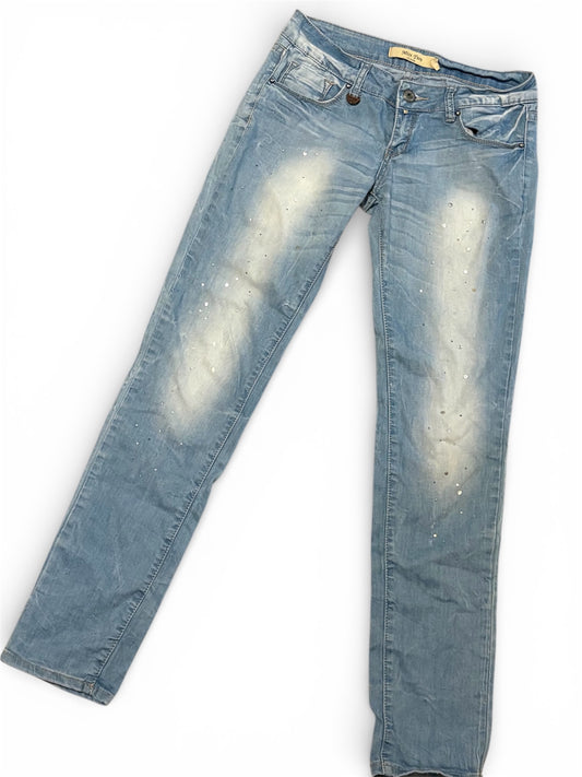 Rhinestoned Light Wash Low Rise Jeans