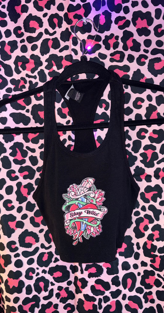 Tattoo Art Style “Stay Wild” Cropped Top- H&M