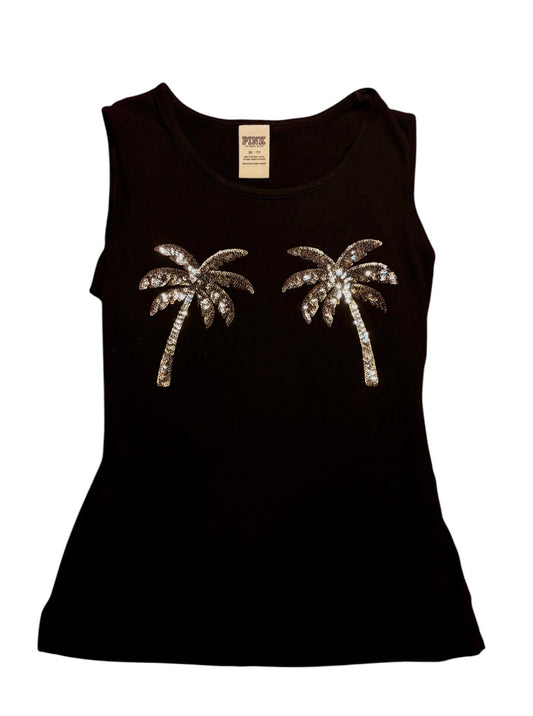 Sequinned Palm Tree Detailed VS PINK Tank Top