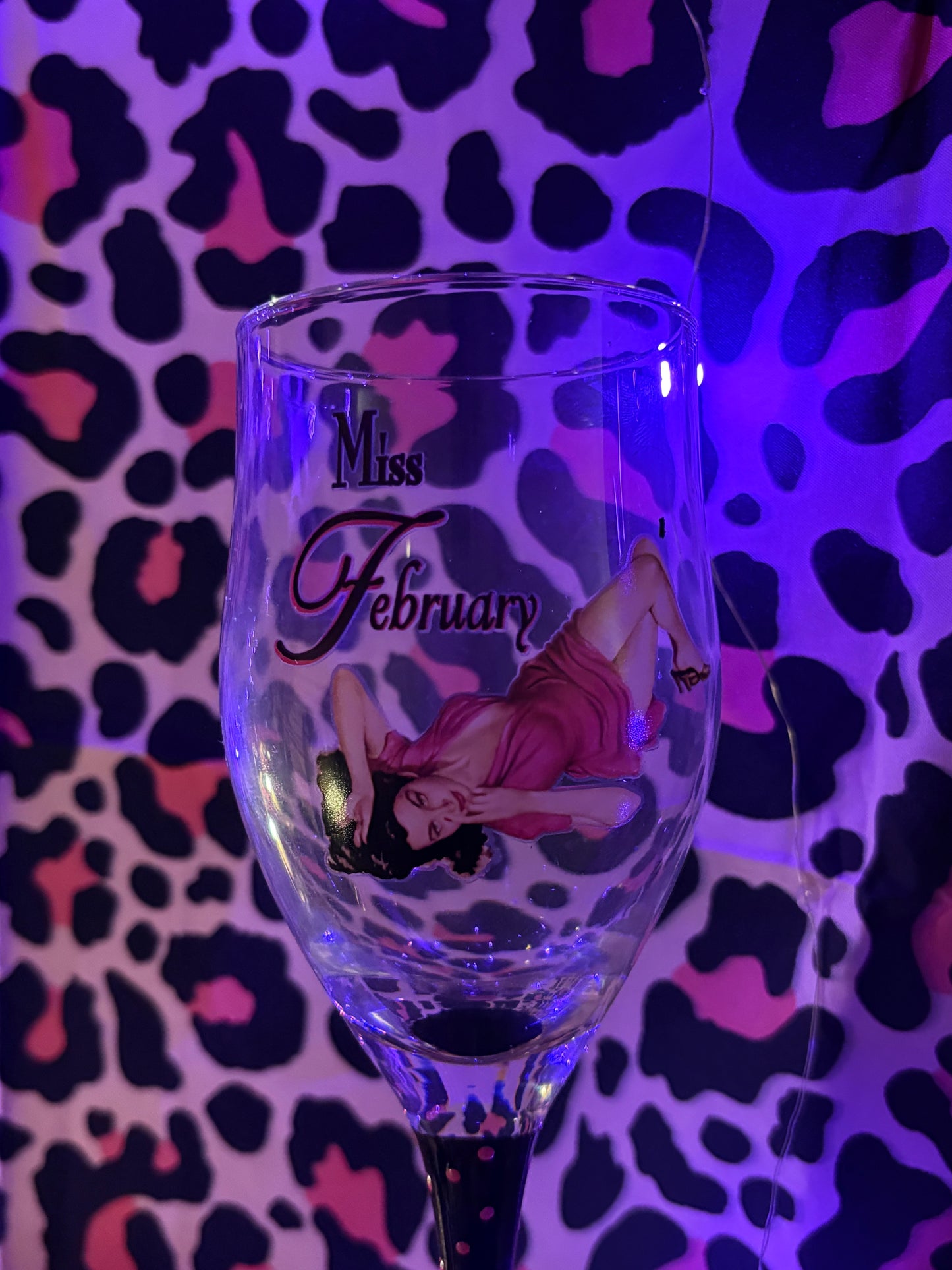 “Miss February” Novelty Pinup girl glass
