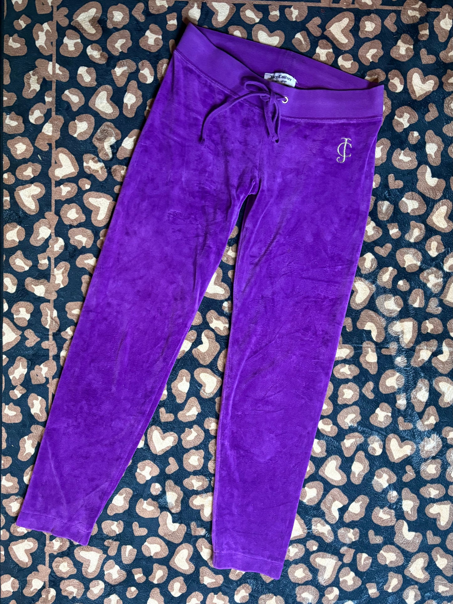 Juicy couture purple velvet gold embroided pants