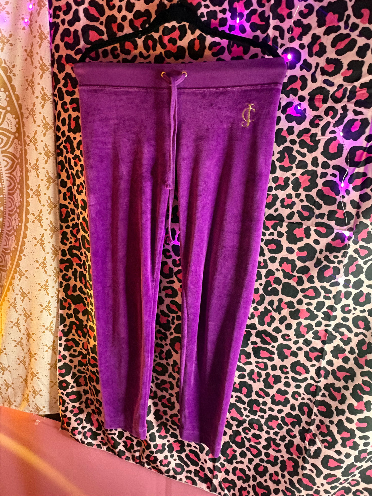 Juicy couture purple velvet gold embroided pants