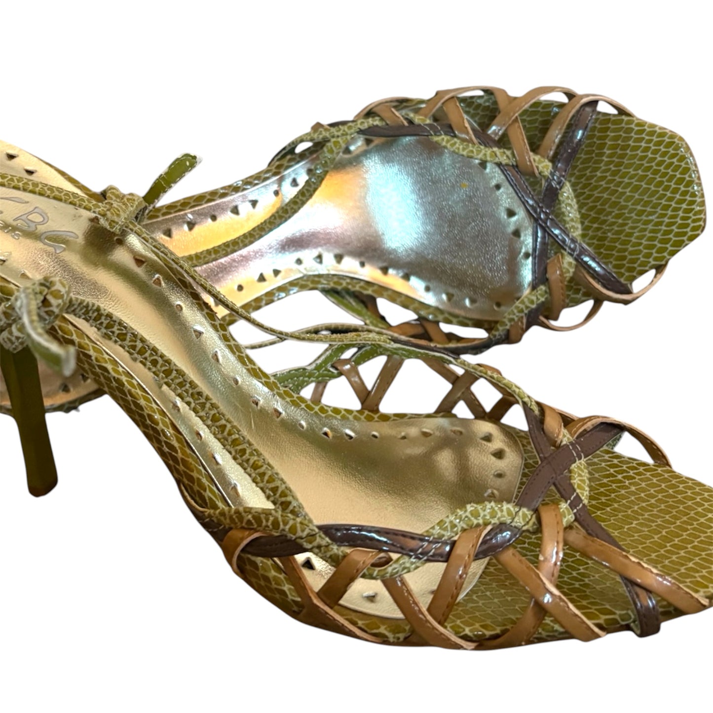 BCBG snakeskin strappy heels