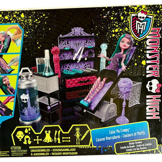 RARE COLLECTORS- G1 Monster High Color Me Creepy (Tattoo Studio) original 2013 Release playset /original box (ALMOST COMPLETE NO DOLL)