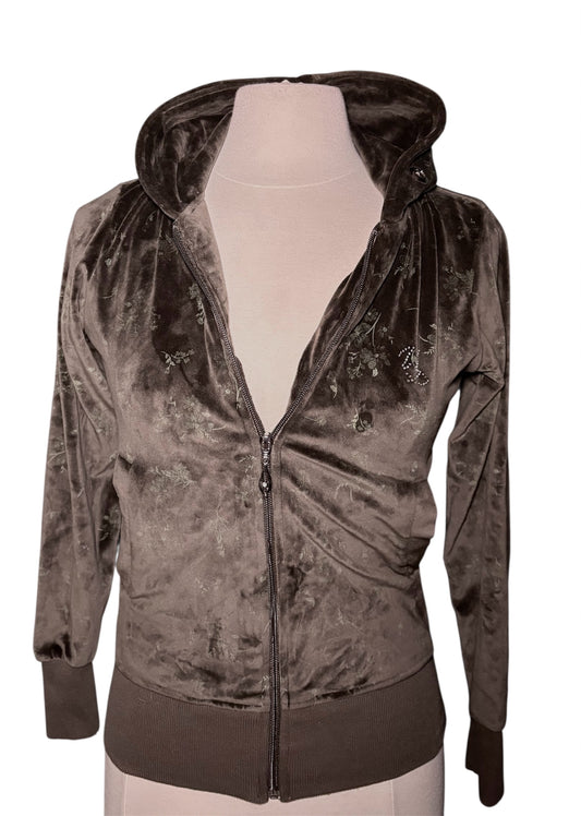 Plant Detailed Velvet Zip Up