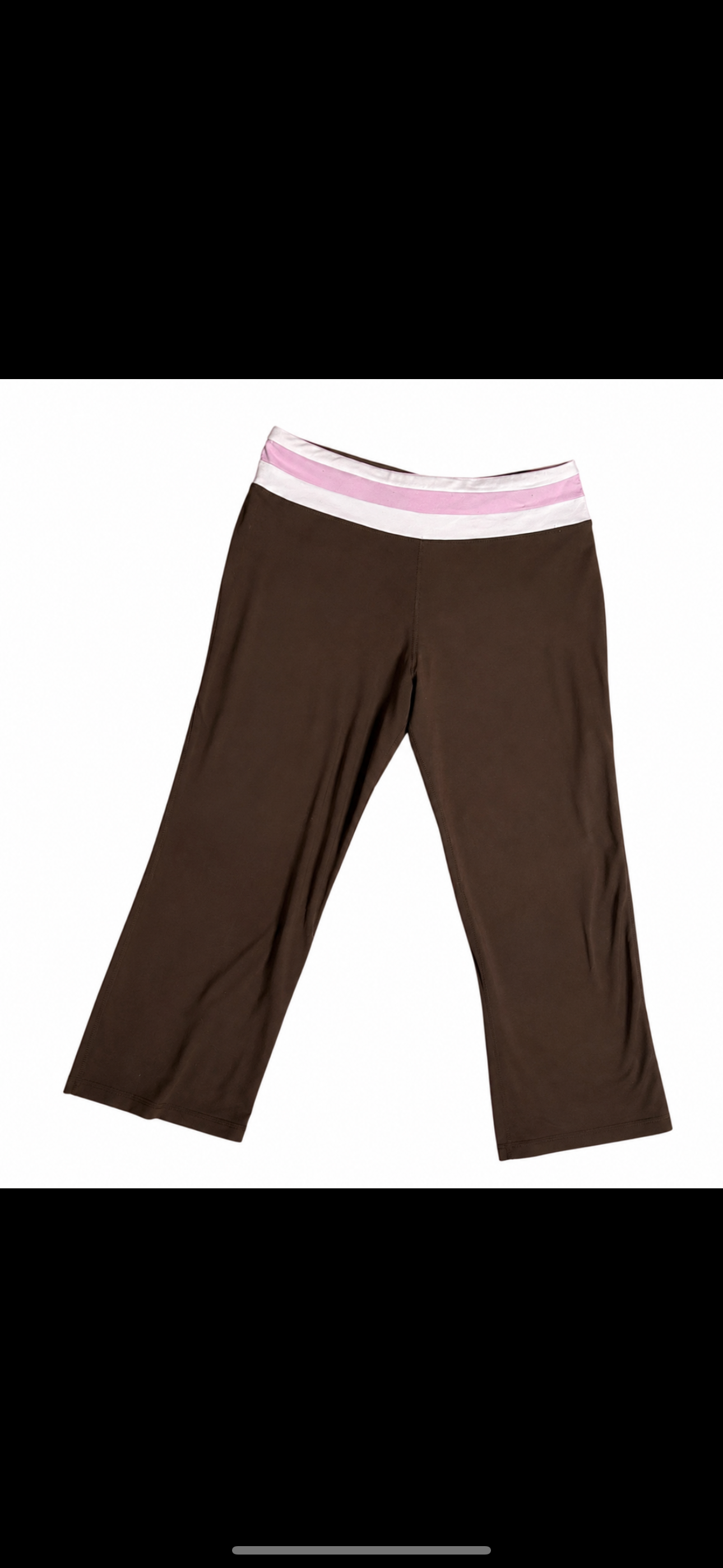 Baby pink waistband -Brown capri yoga pants