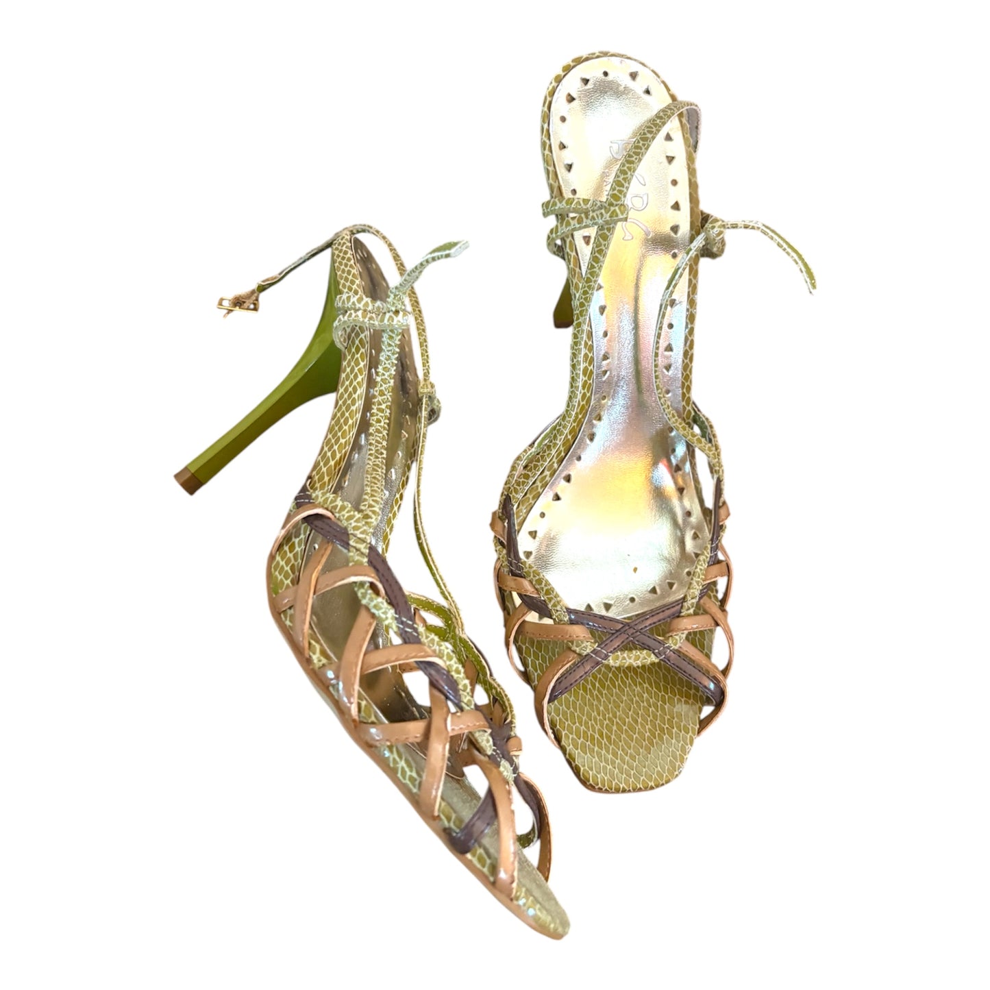 BCBG snakeskin strappy heels