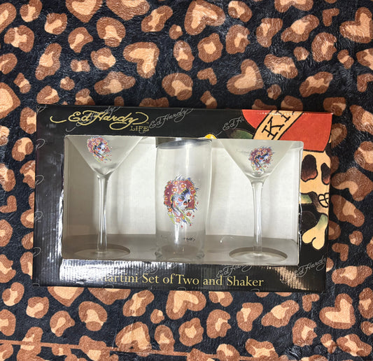 Ed Hardy Mixer And Martini Glass Set