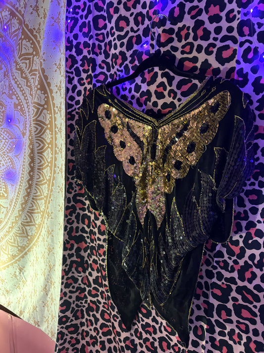 Vintage 1970s Sequinned Butterfly Top