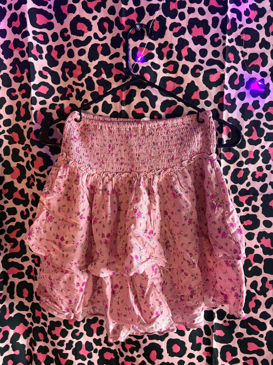 Pink Floral Layered Skirt
